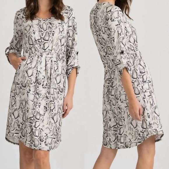 Joseph Ribkoff Python Snake Print Dress in Ivory/Beige/Black size 10 - Picture 2 of 16
